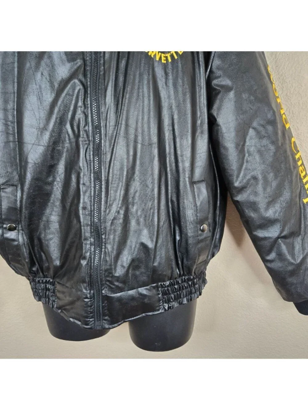 Vintage 80s Chevy Corvette Black Bomber Jacket Patches Mens Size XL Quilted